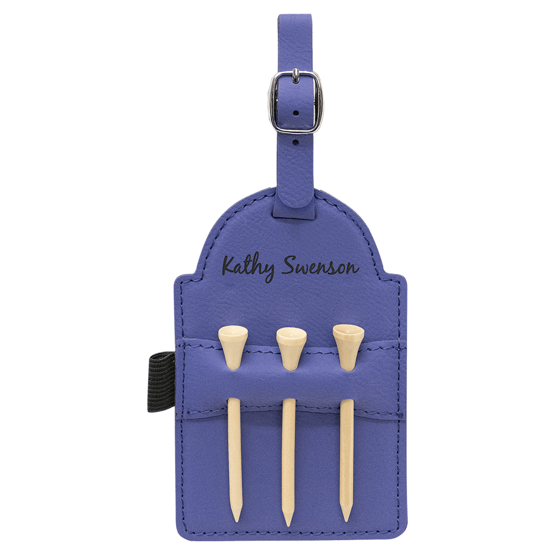 5" x 3 1/4" Laserable Leatherette Golf Bag Tag with 3 Wooden Tees