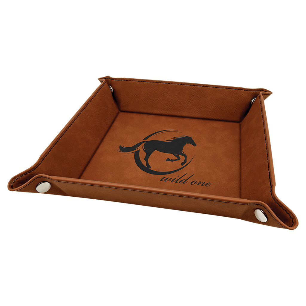 6" x 6" Rawhide Laserable Leatherette Snap Up Tray with Snaps