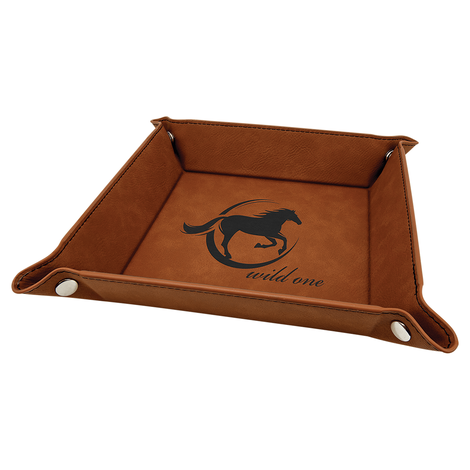 6" x 6" Rawhide Laserable Leatherette Snap Up Tray with Snaps