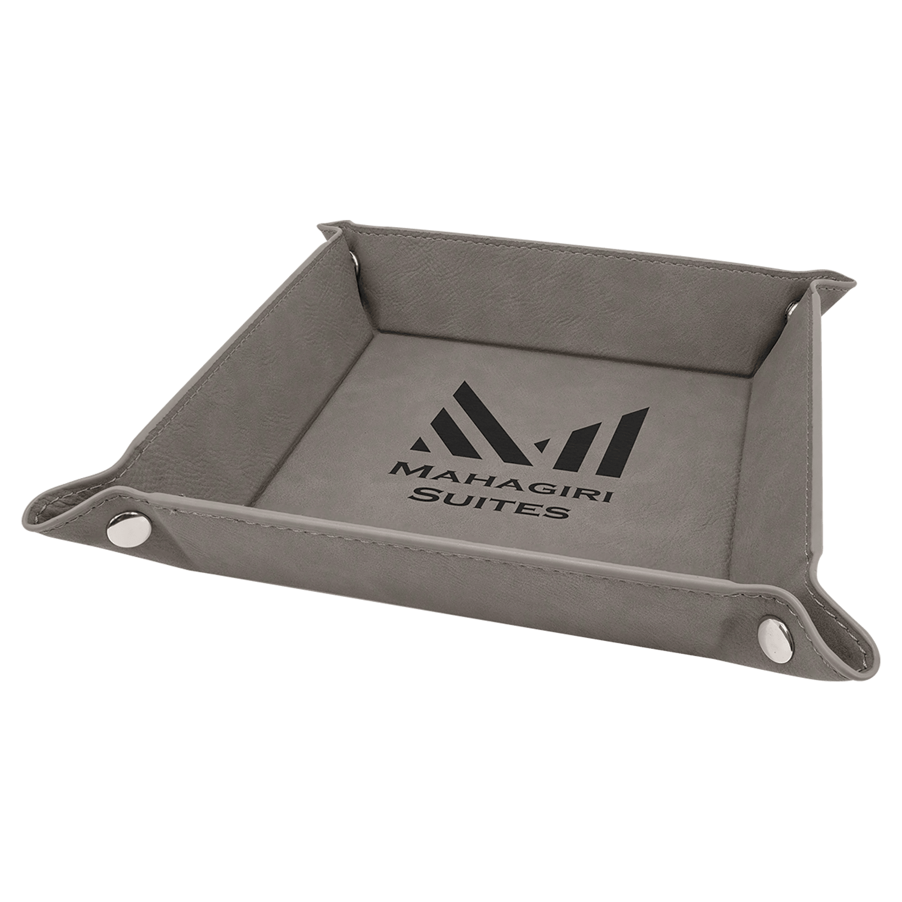 6" x 6" Gray Laserable Leatherette Snap Up Tray with Snaps