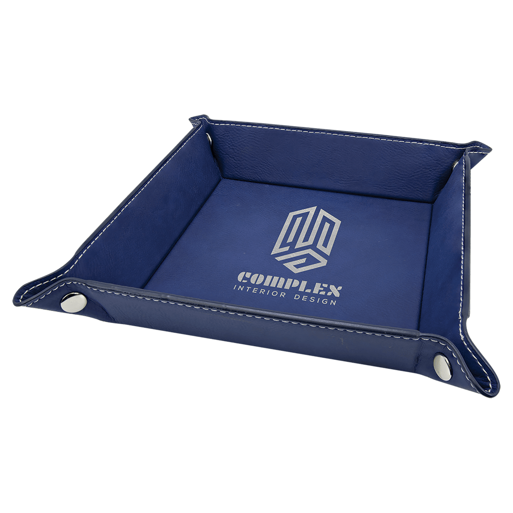 6" x 6" Blue/Silver Laserable Leatherette Snap Up Tray with Snaps
