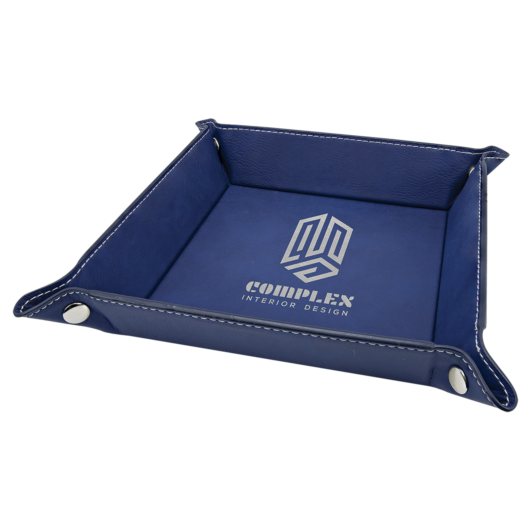 6" x 6" Blue/Silver Laserable Leatherette Snap Up Tray with Snaps
