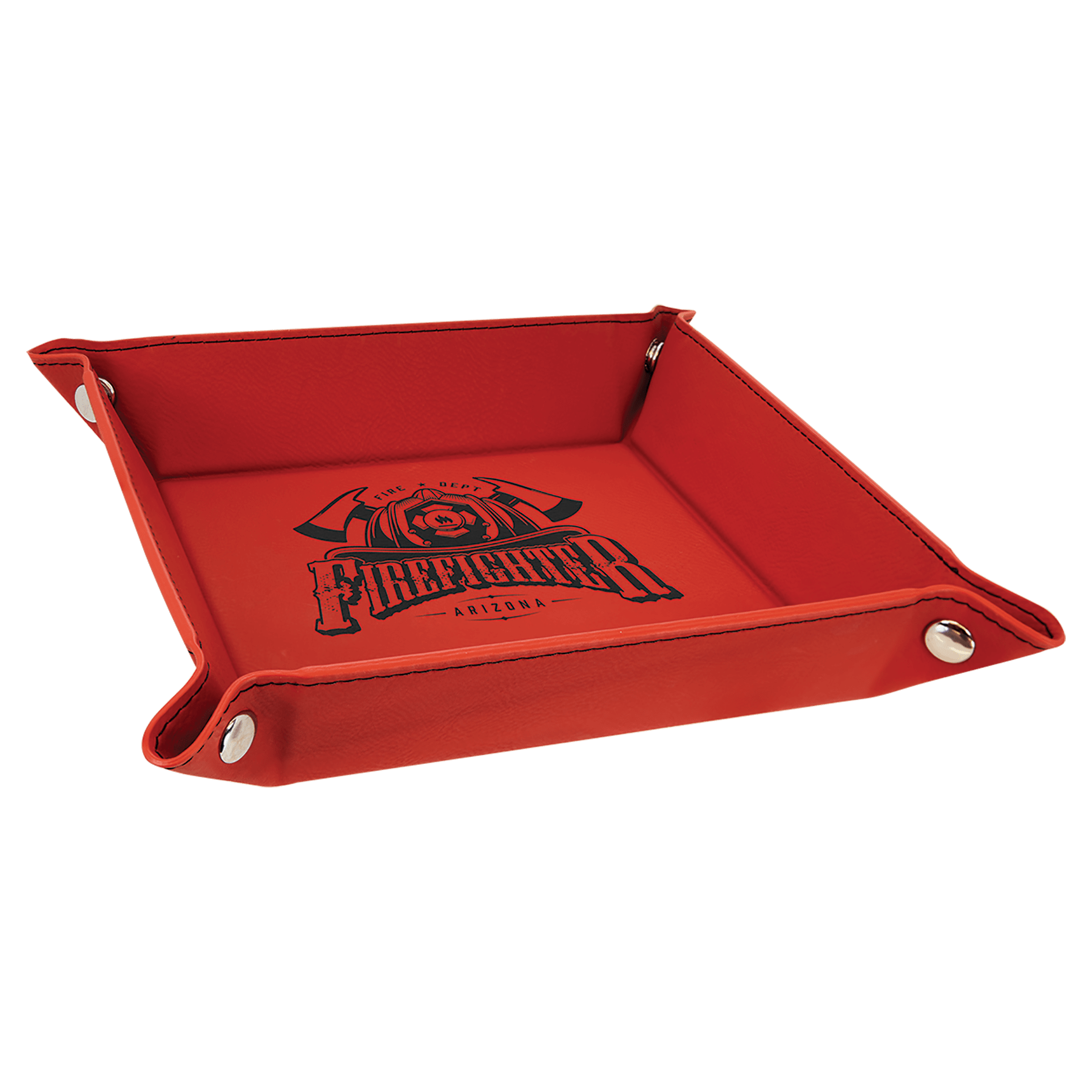 6" x 6" Red Laserable Leatherette Snap Up Tray with Snaps