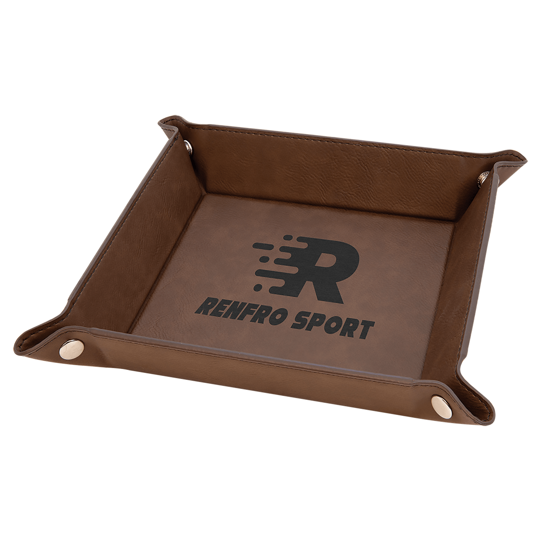 6" x 6" Dark Brown Laserable Leatherette Snap Up Tray with Snaps