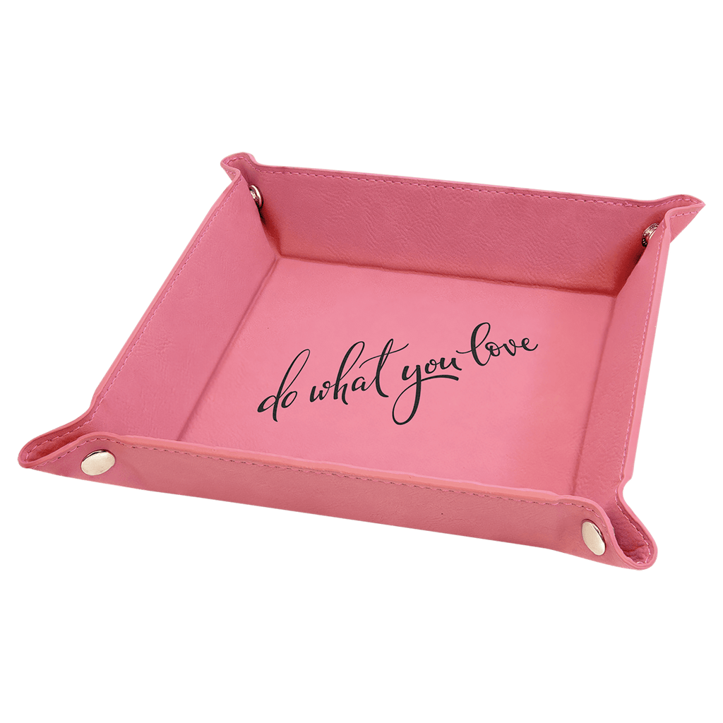 6" x 6" Pink Laserable Leatherette Snap Up Tray with Snaps