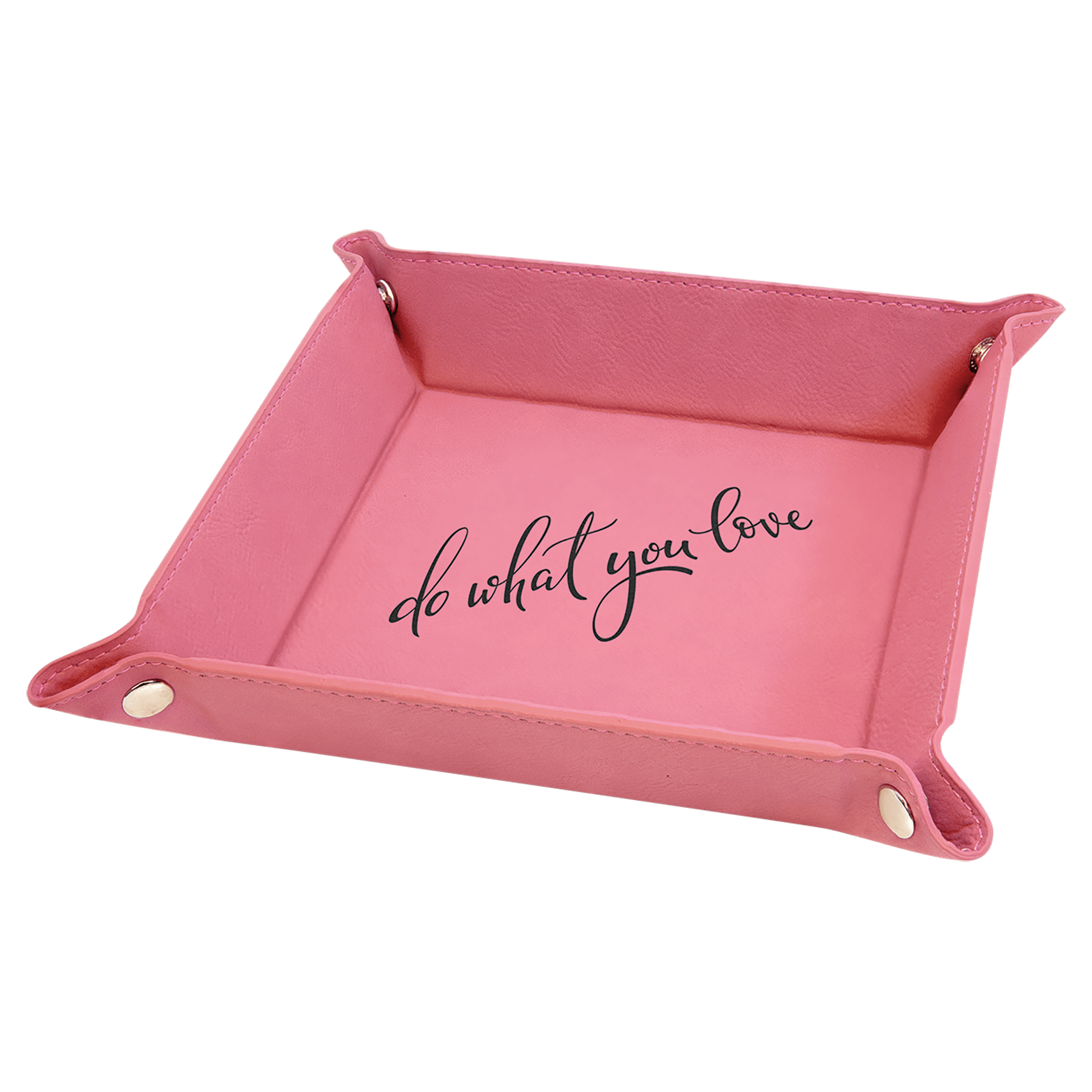 6" x 6" Pink Laserable Leatherette Snap Up Tray with Snaps
