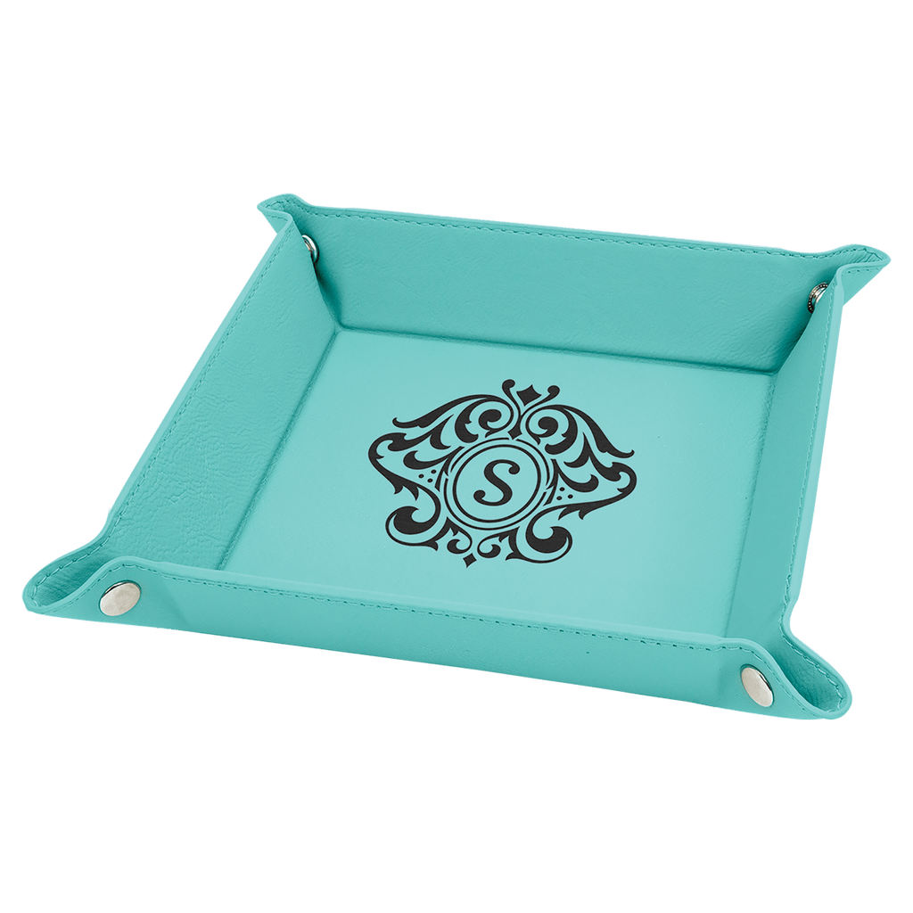 6" x 6" Teal Laserable Leatherette Snap Up Tray with Snaps