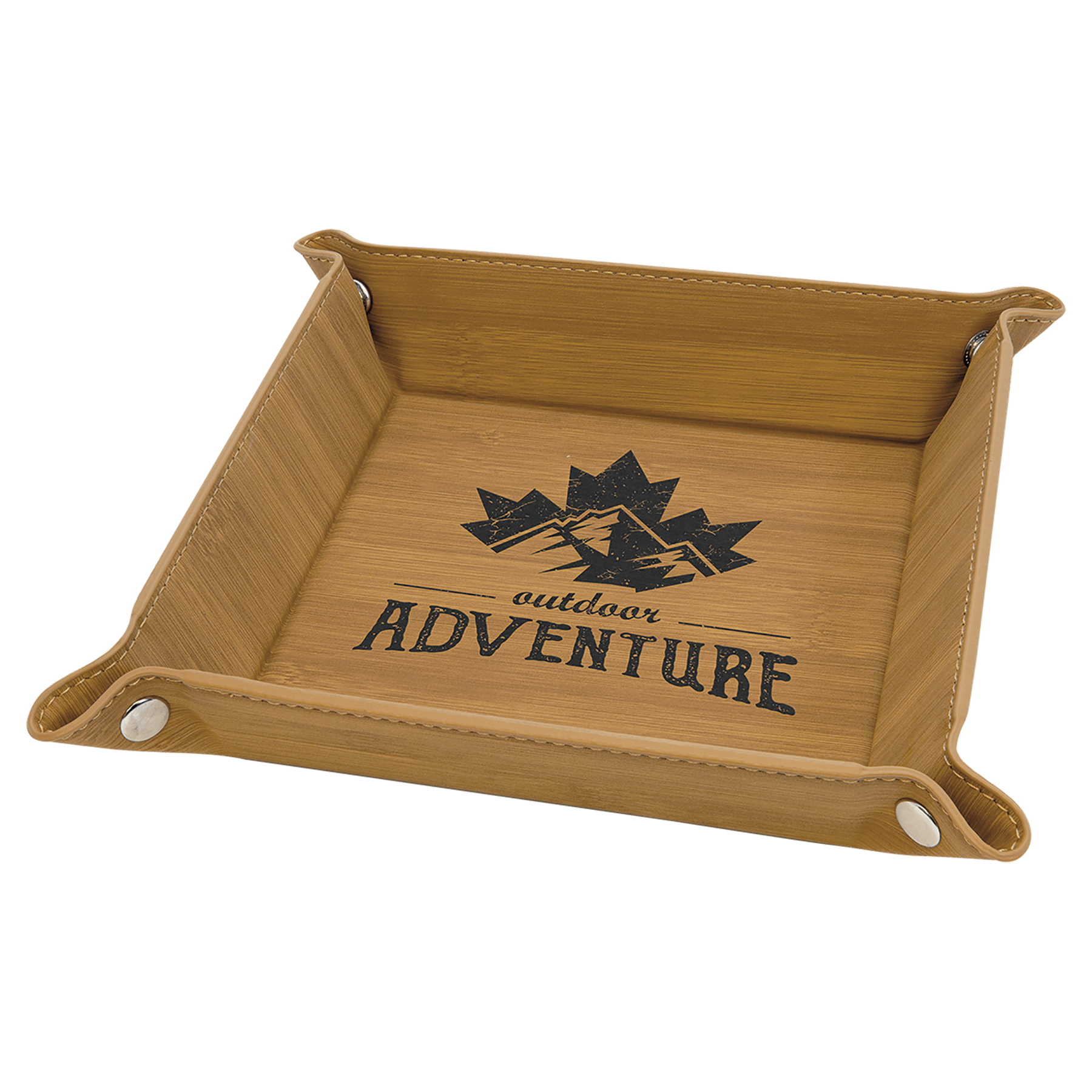 6" x 6" Bamboo Laserable Leatherette Snap Up Tray with Snaps