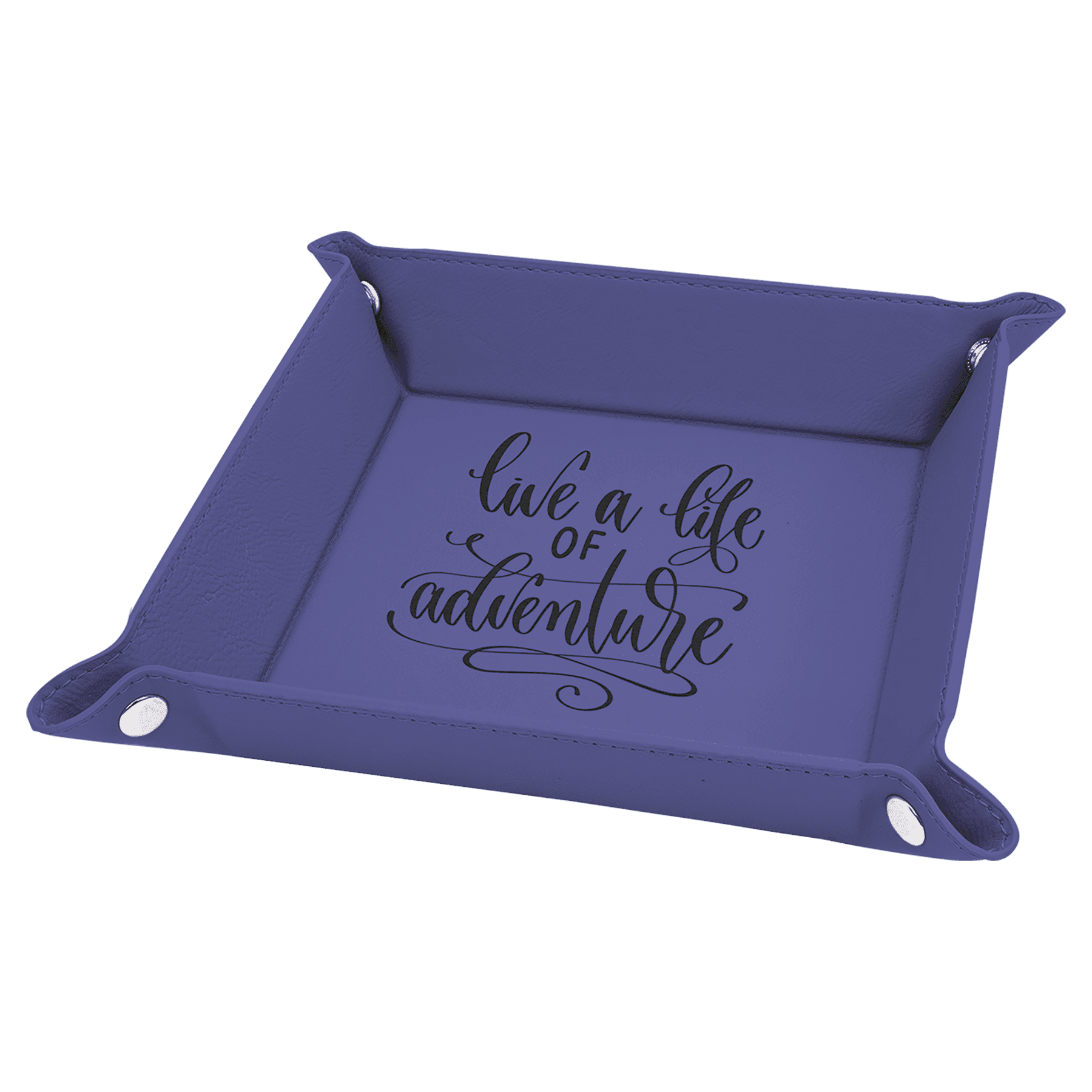 6" x 6" Purple Laserable Leatherette Snap Up Tray with Snaps