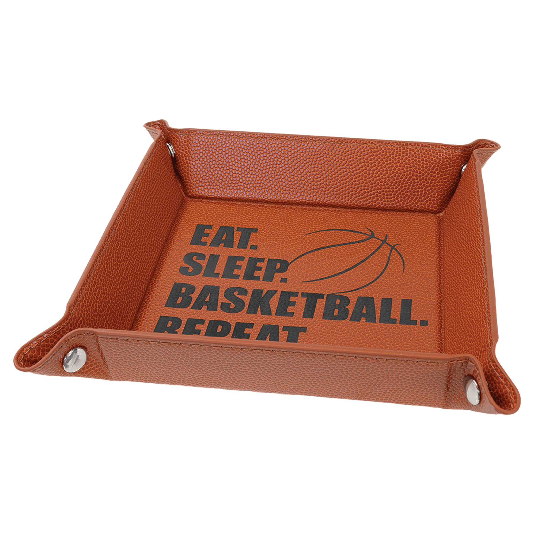6" x 6" Basketball Laserable Leatherette Snap Up Tray with Snaps