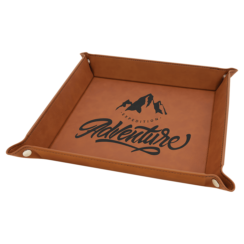 9" x 9" Rawhide Laserable Leatherette Snap Up Tray with Snaps