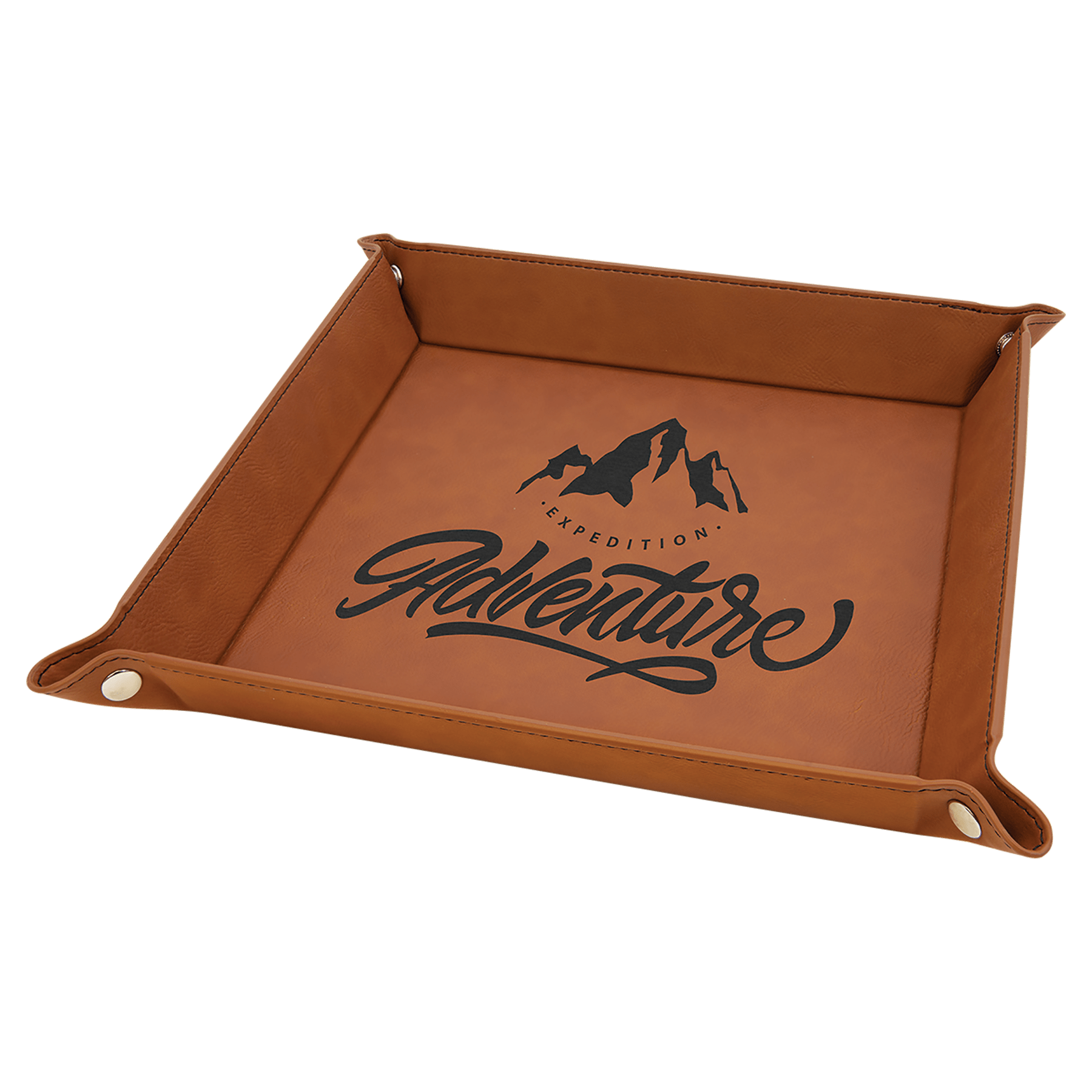 9" x 9" Rawhide Laserable Leatherette Snap Up Tray with Snaps