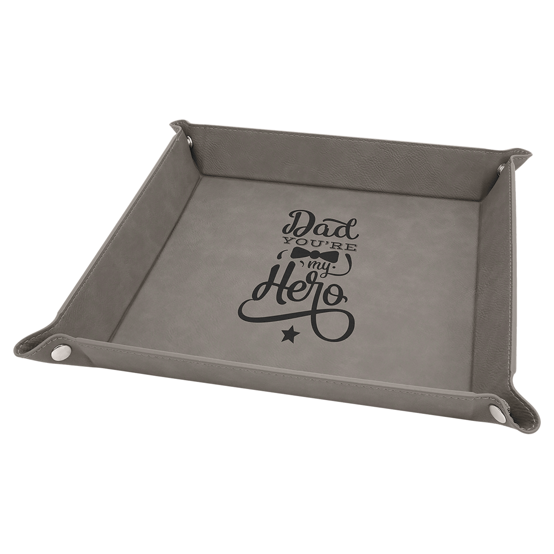9" x 9" Gray Laserable Leatherette Snap Up Tray with Snaps