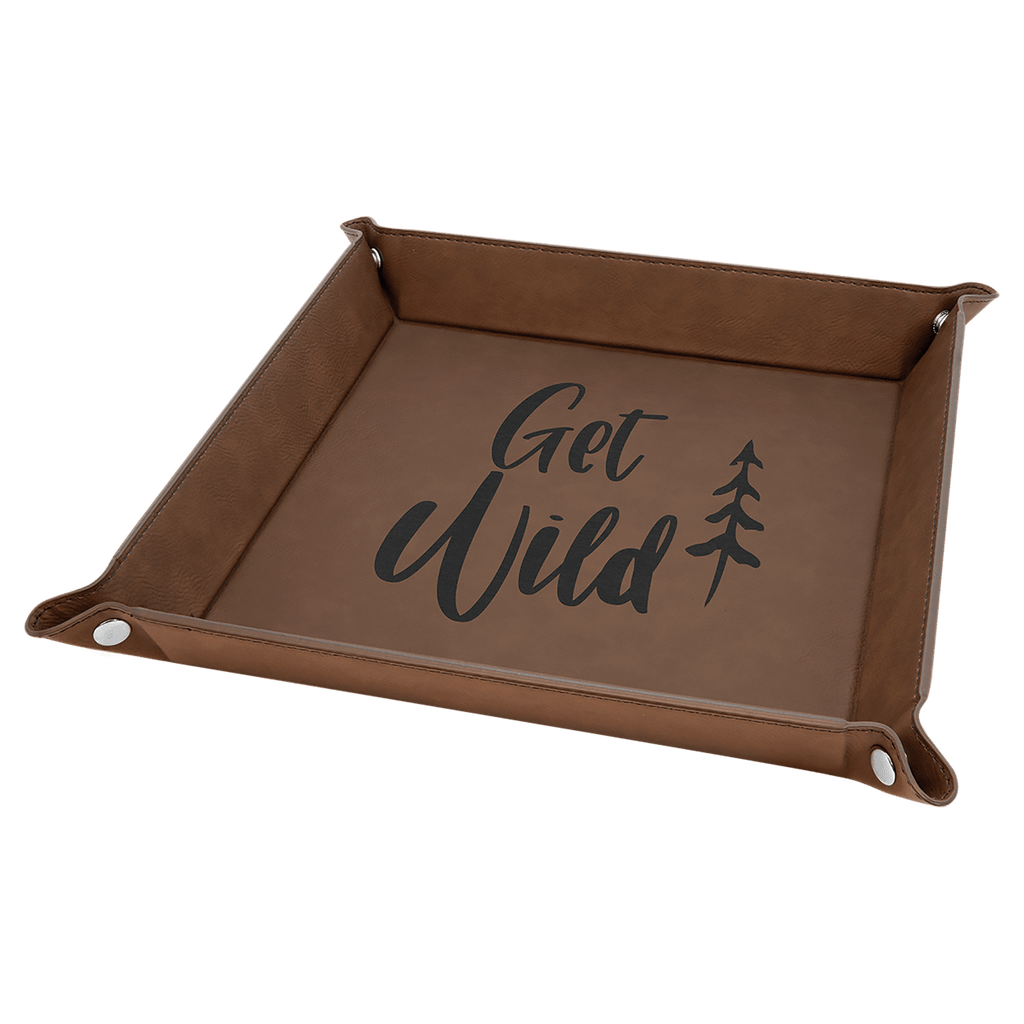 9" x 9" Dark Brown Laserable Leatherette Snap Up Tray with Snaps