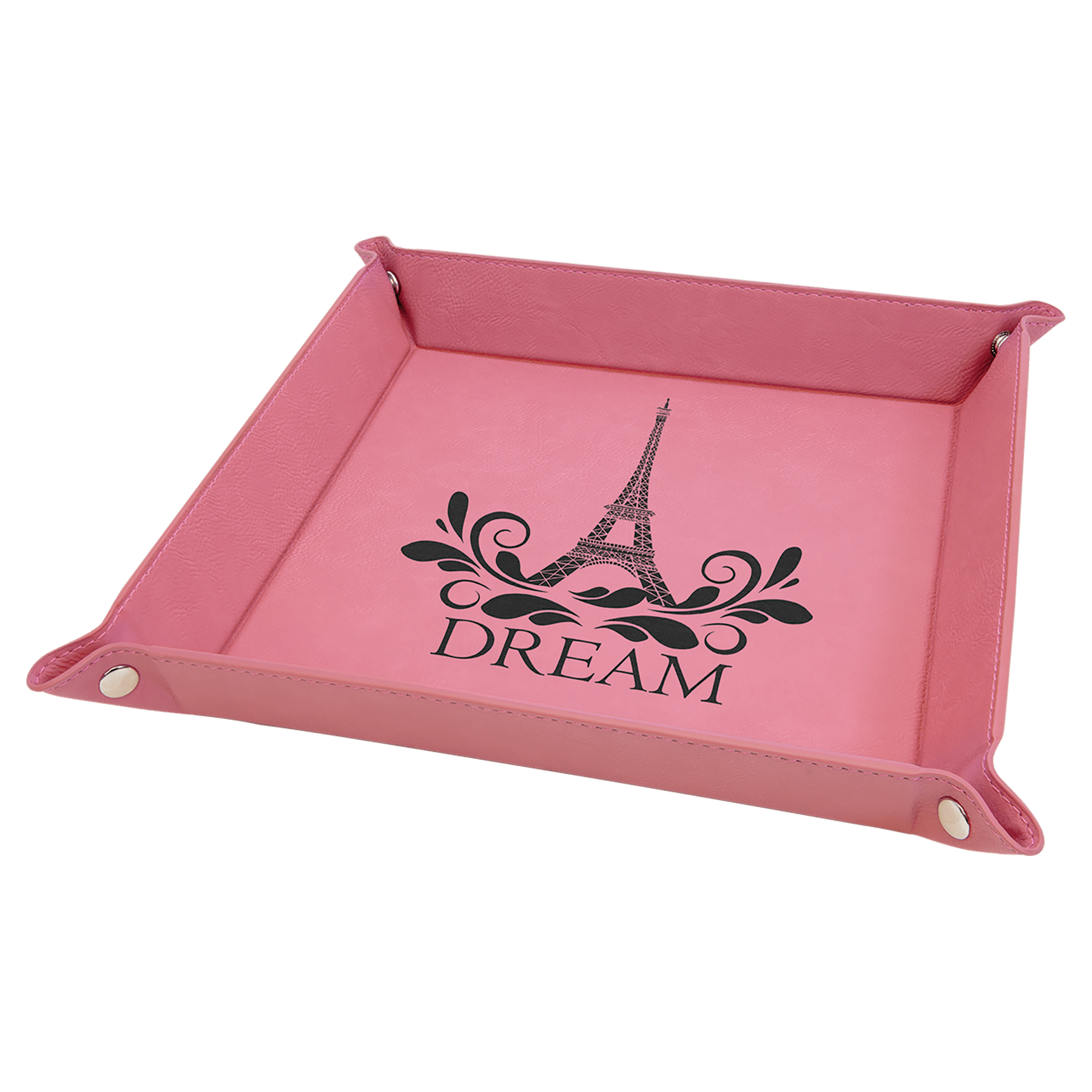 9" x 9" Pink Laserable Leatherette Snap Up Tray with Snaps