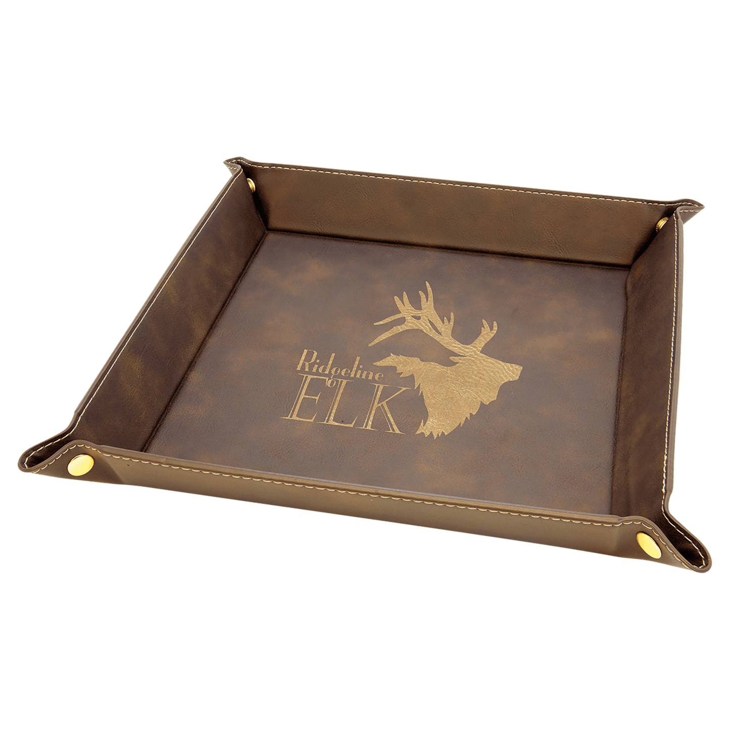 9" x 9" Rustic/Gold Laserable Leatherette Snap Up Tray with Snaps