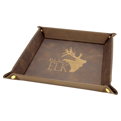 9" x 9" Rustic/Gold Laserable Leatherette Snap Up Tray with Snaps