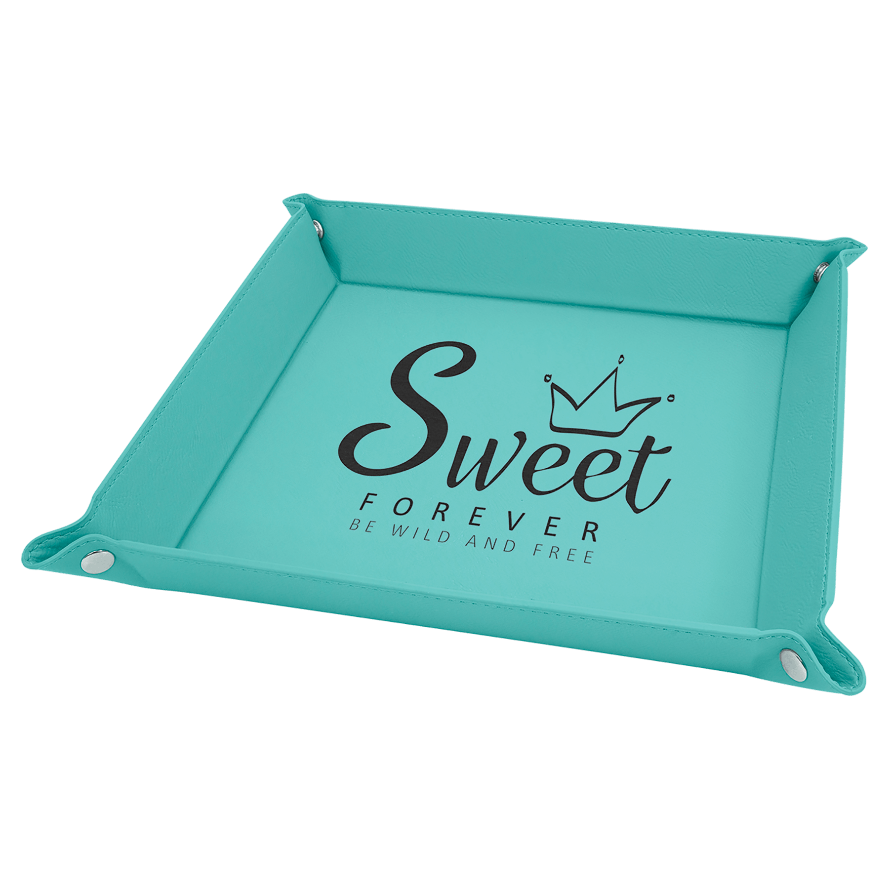 9" x 9" Teal Laserable Leatherette Snap Up Tray with Snaps