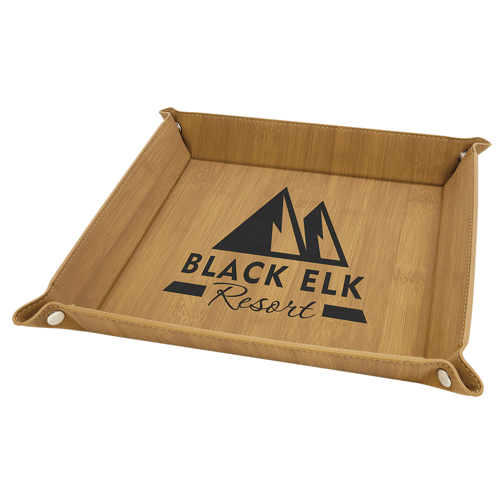 9" x 9" Bamboo Laserable Leatherette Snap Up Tray with Snaps