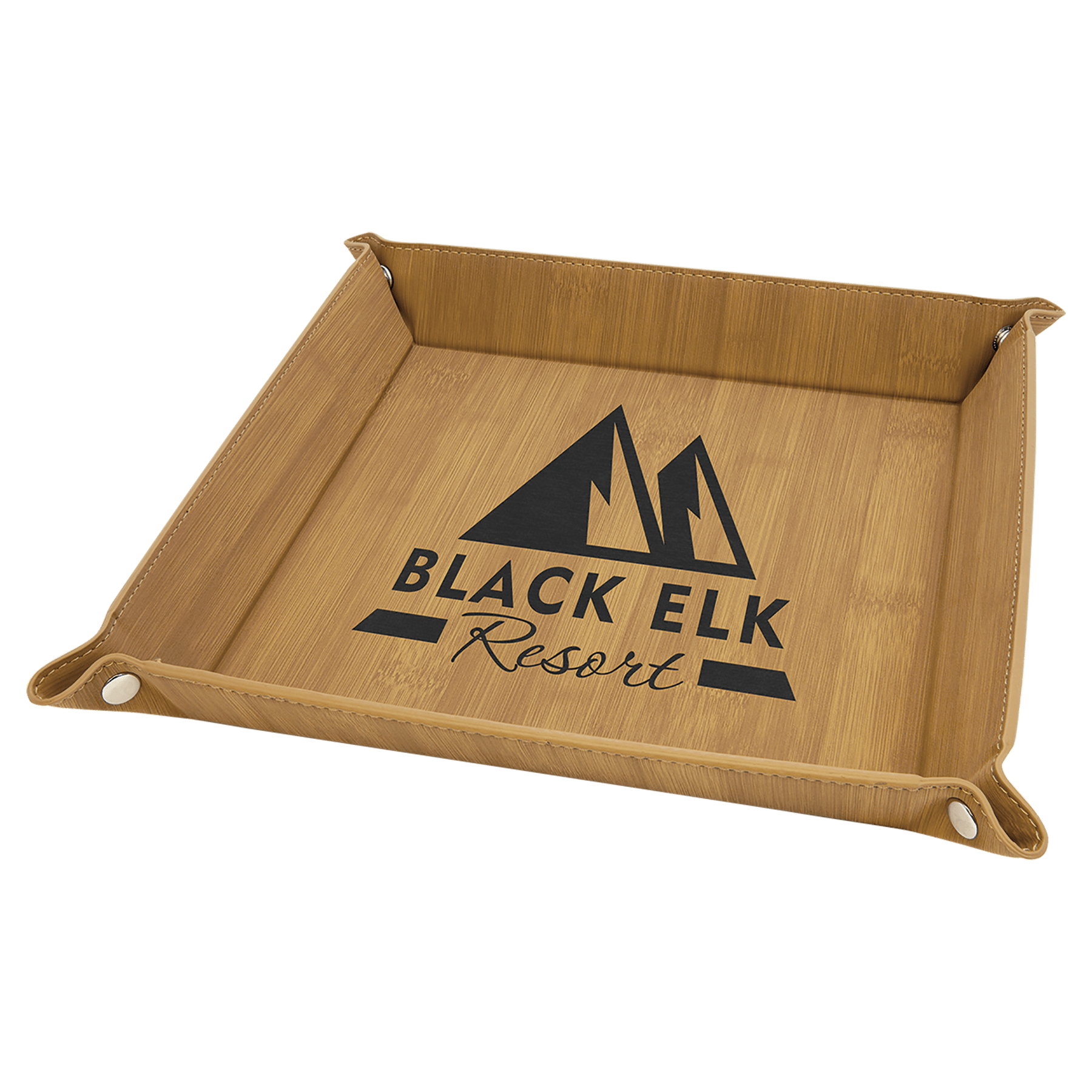 9" x 9" Bamboo Laserable Leatherette Snap Up Tray with Snaps