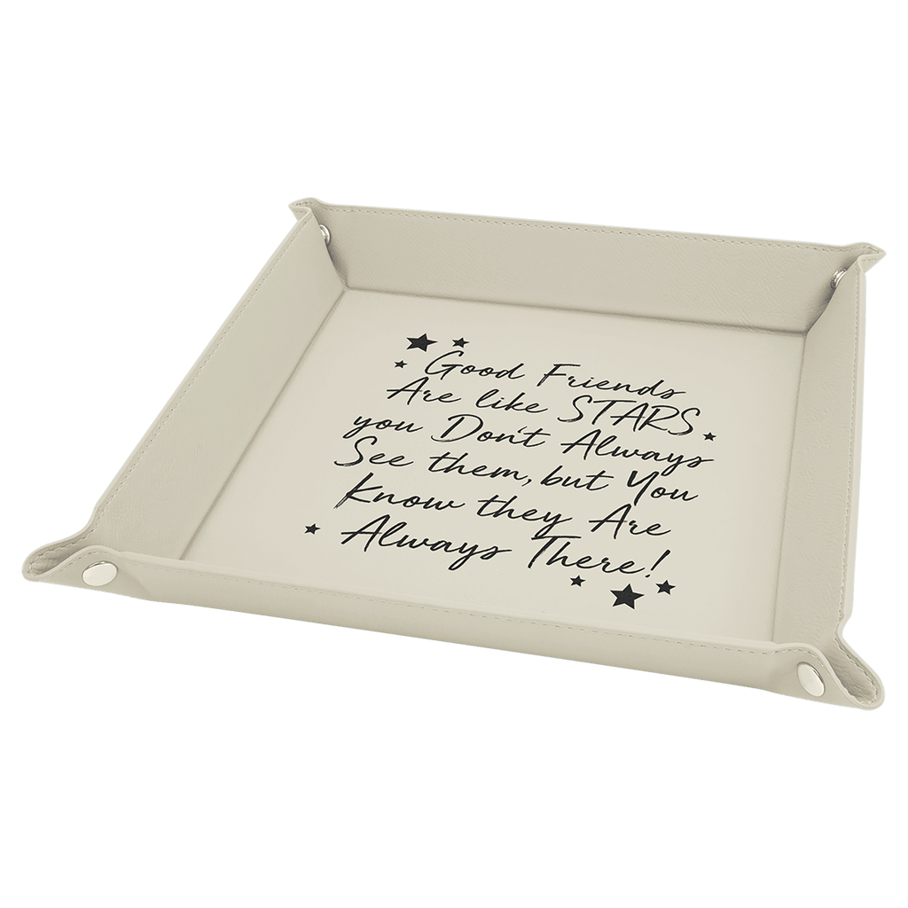 9" x 9" White/Black Laserable Leatherette Snap Up Tray with Snaps