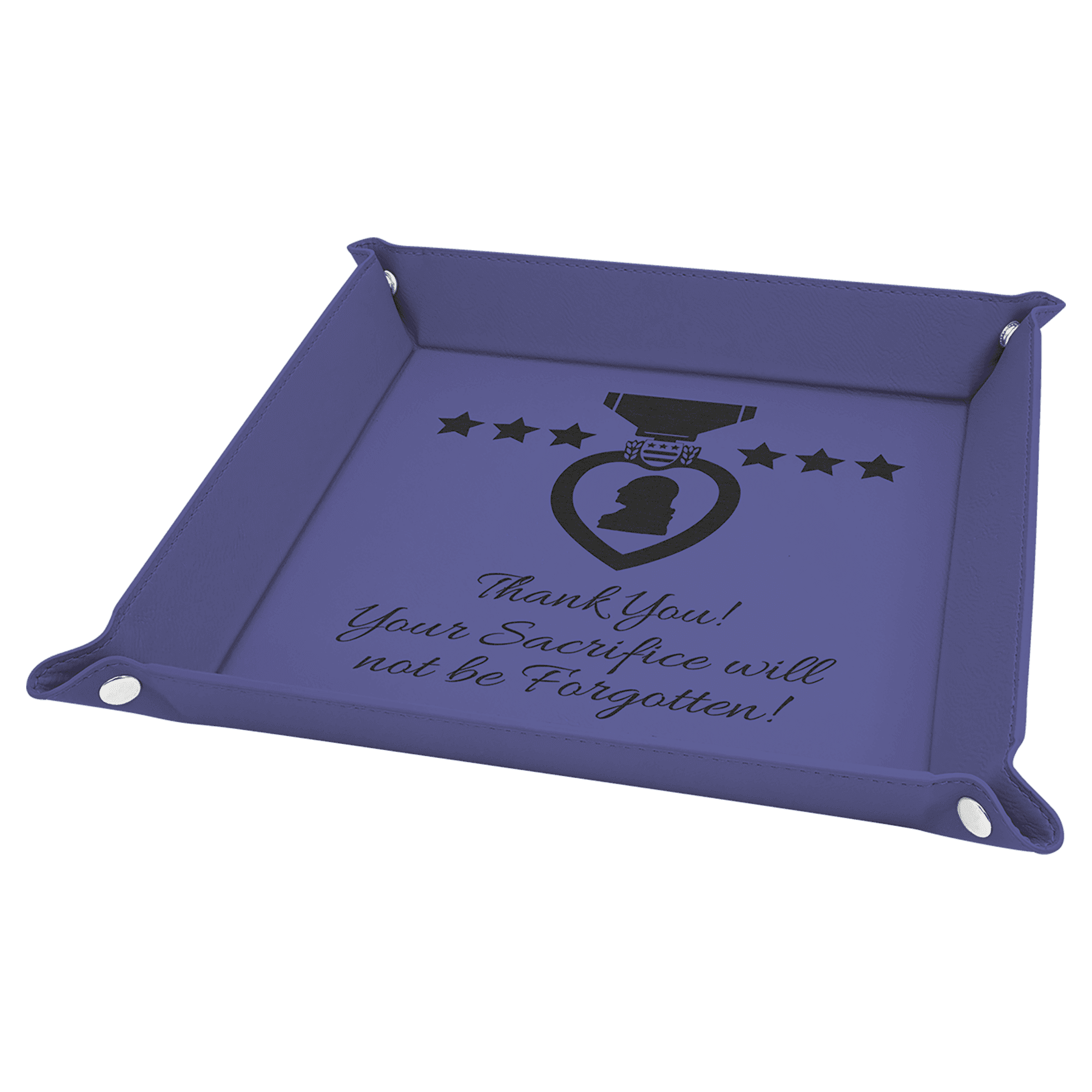9" x 9" Purple Laserable Leatherette Snap Up Tray with Snaps
