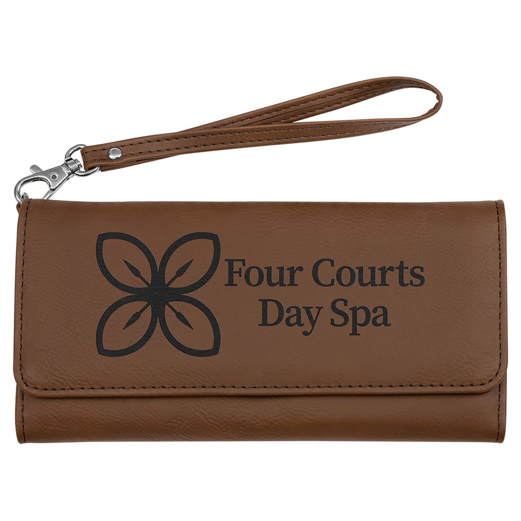 7 1/2" x 4" Dark Laserable Leatherette Wallet with Strap