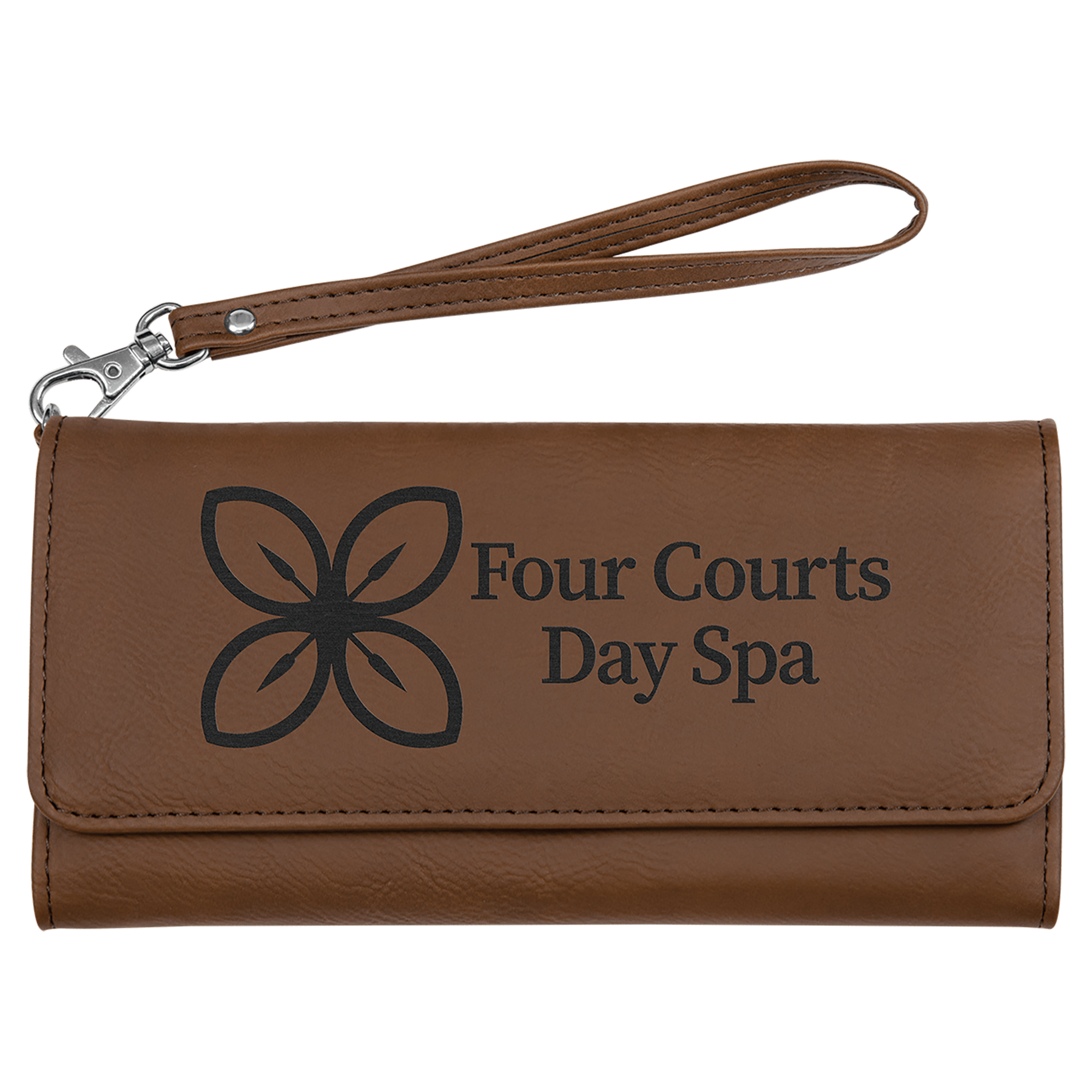 7 1/2" x 4" Dark Laserable Leatherette Wallet with Strap