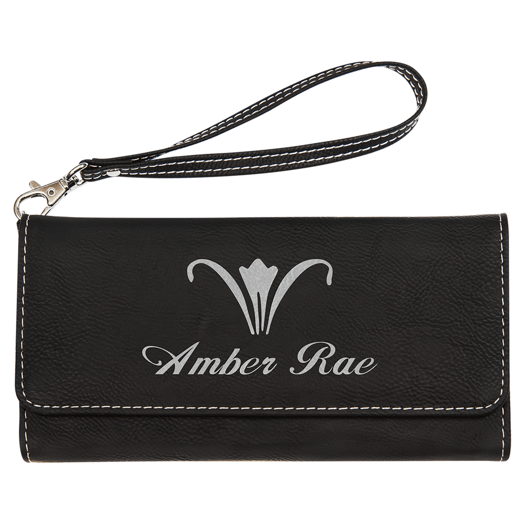 7 1/2" x 4"/Silver Laserable Leatherette Wallet with Strap