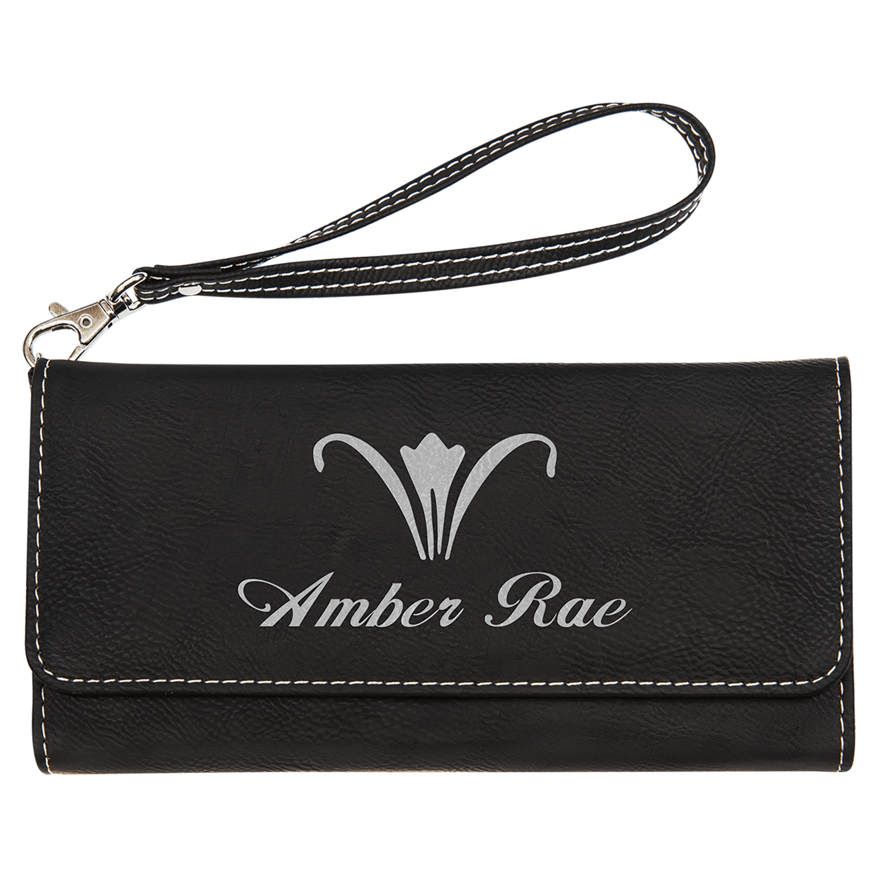 7 1/2" x 4"/Silver Laserable Leatherette Wallet with Strap