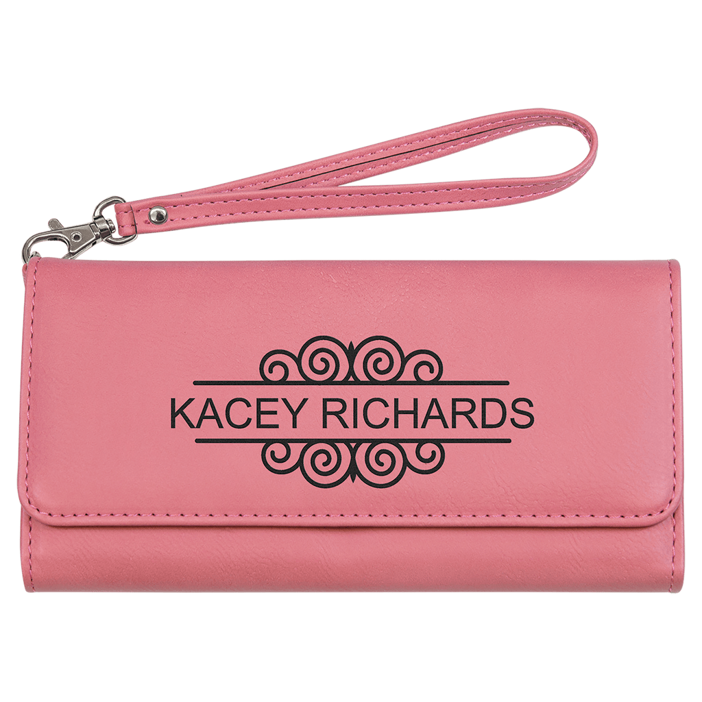 7 1/2" x 4" Laserable Leatherette Wallet with Strap