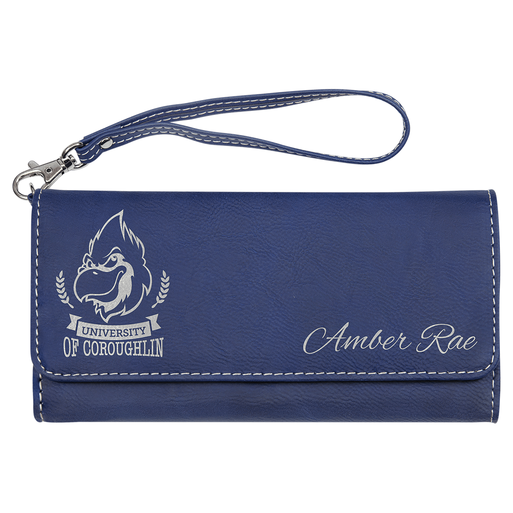 7 1/2" x 4"/Silver Laserable Leatherette Wallet with Strap