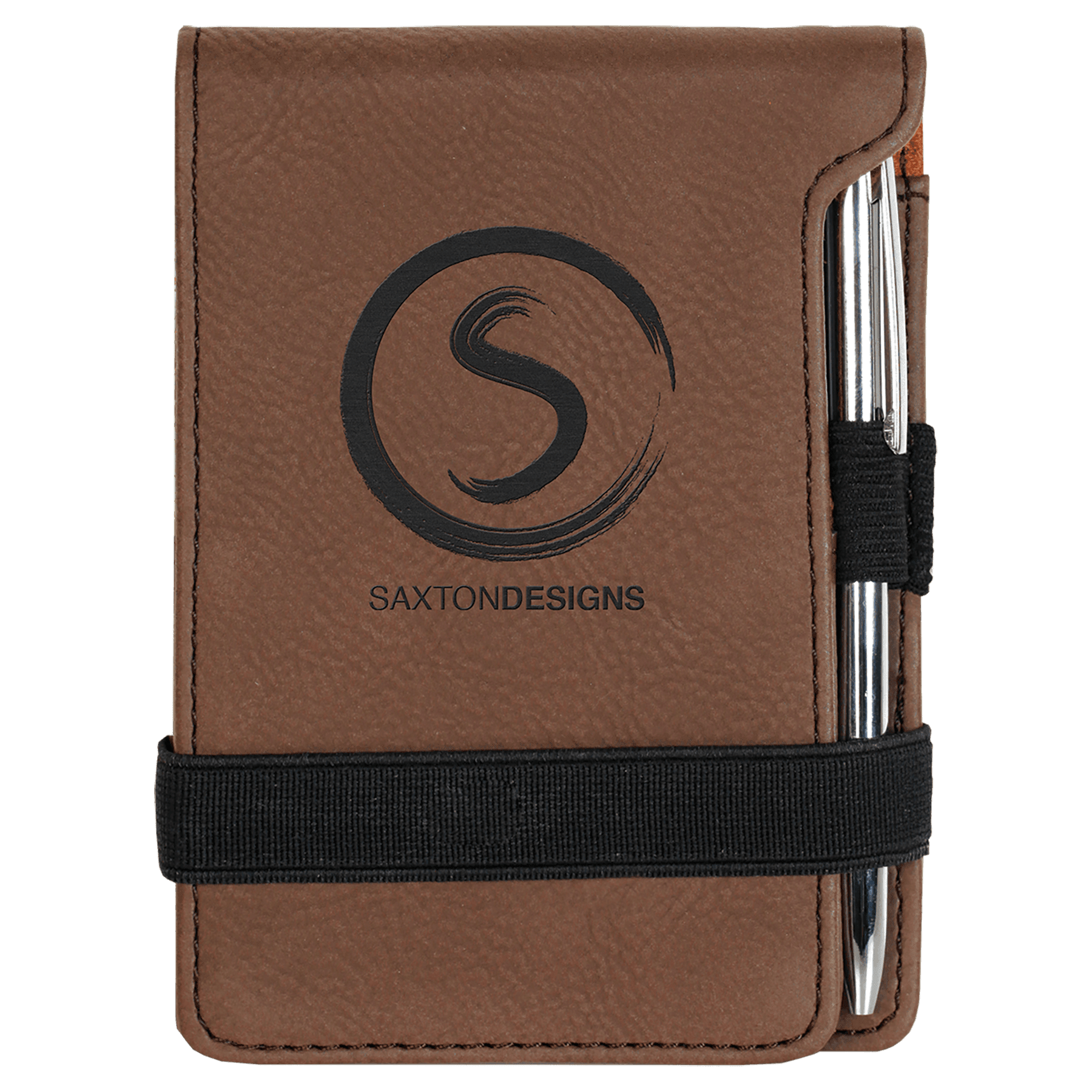 3 1/4" x 4 3/4" Dark Laserable Leatherette Mini Notepad with Pen