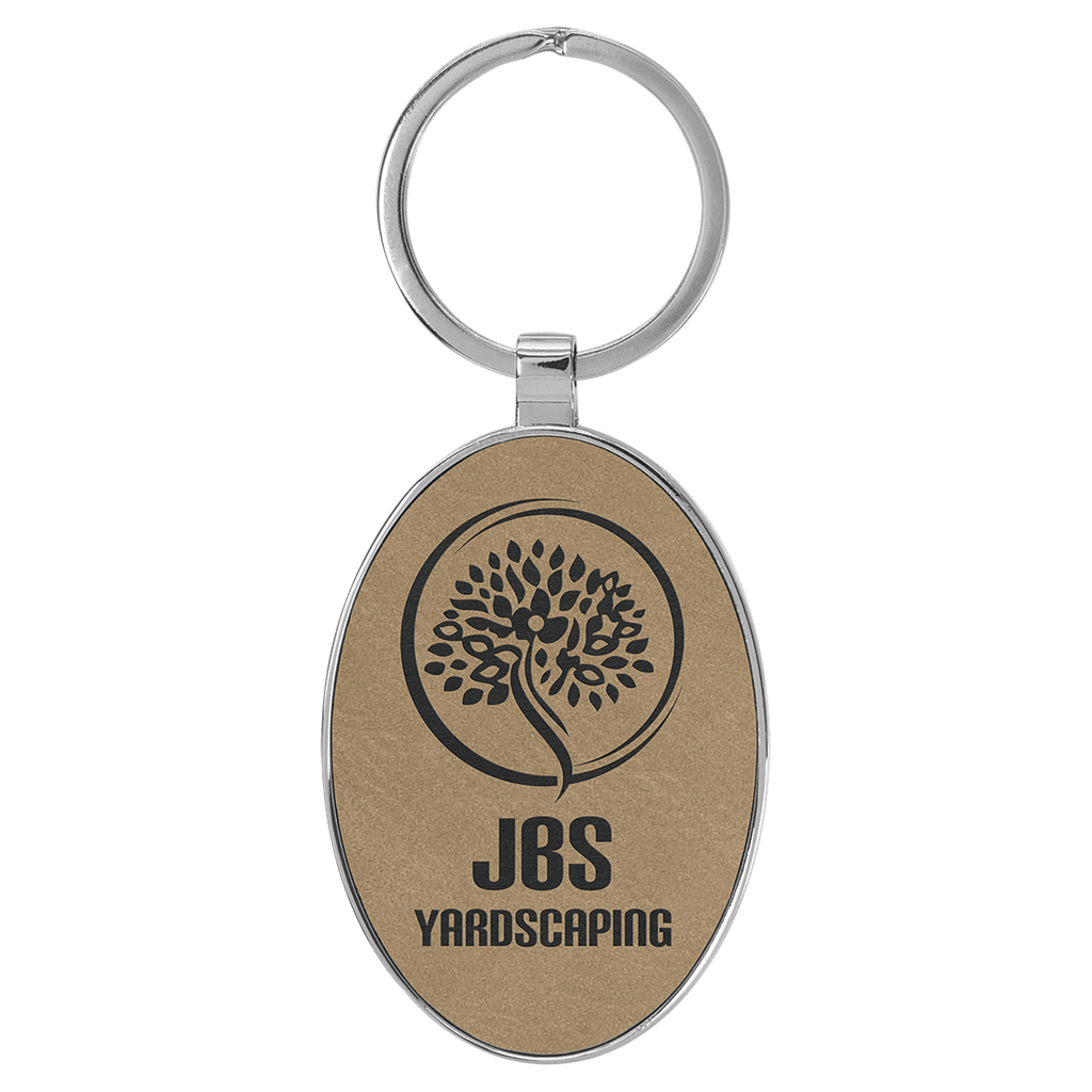 3" x 1 3/4" Laserable Leatherette/Metal Light Oval Keychain