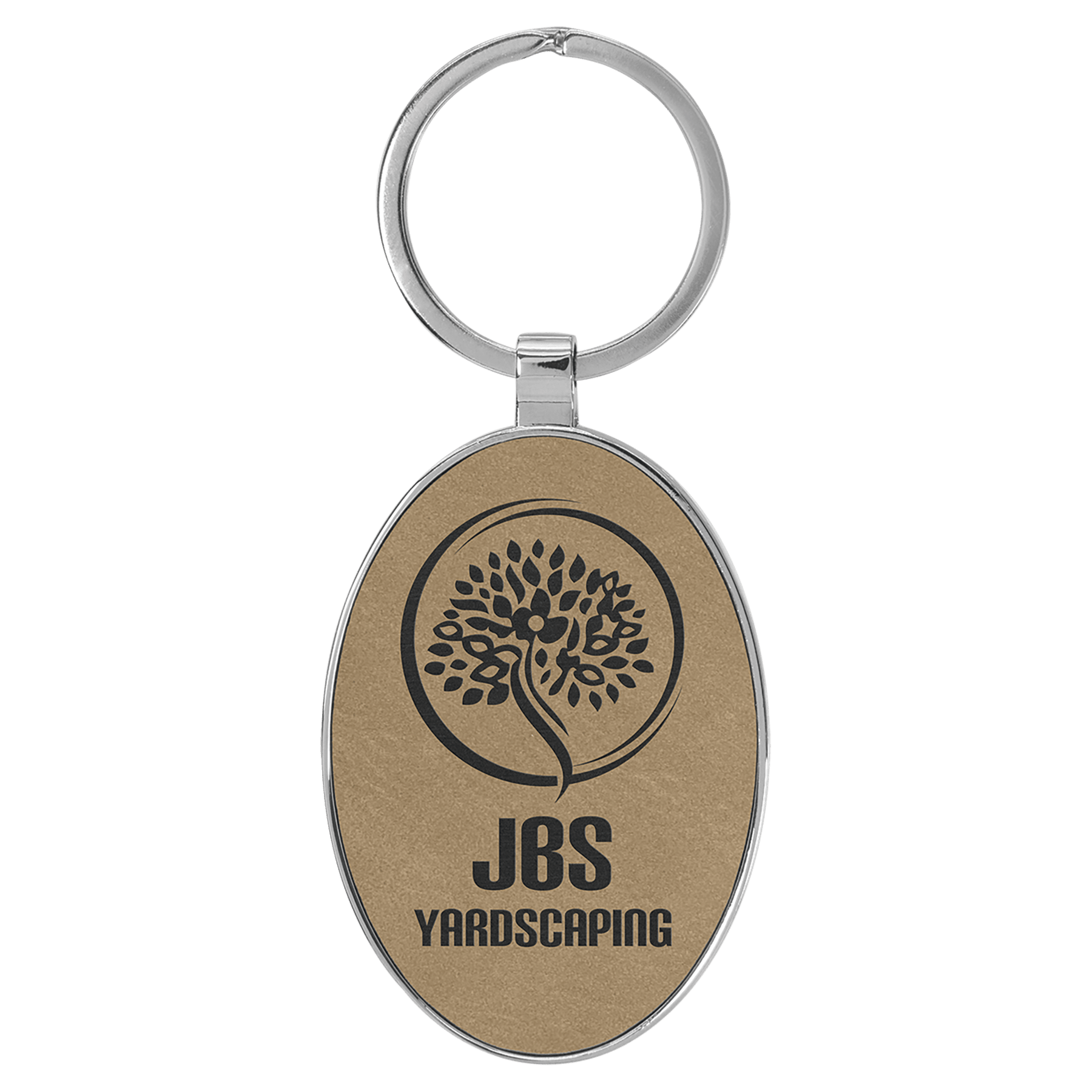 3" x 1 3/4" Laserable Leatherette/Metal Light Oval Keychain