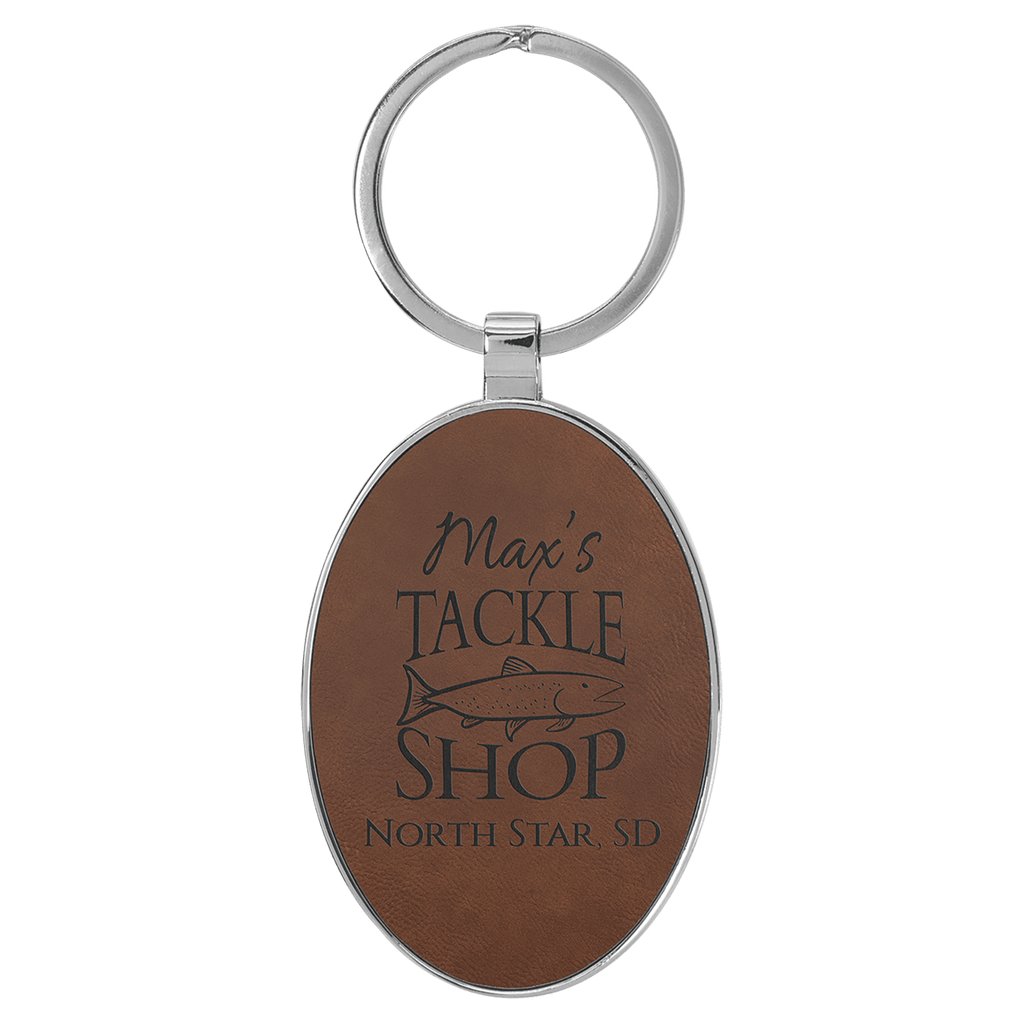 3" x 1 3/4" Laserable Leatherette/Metal Dark Oval Keychain