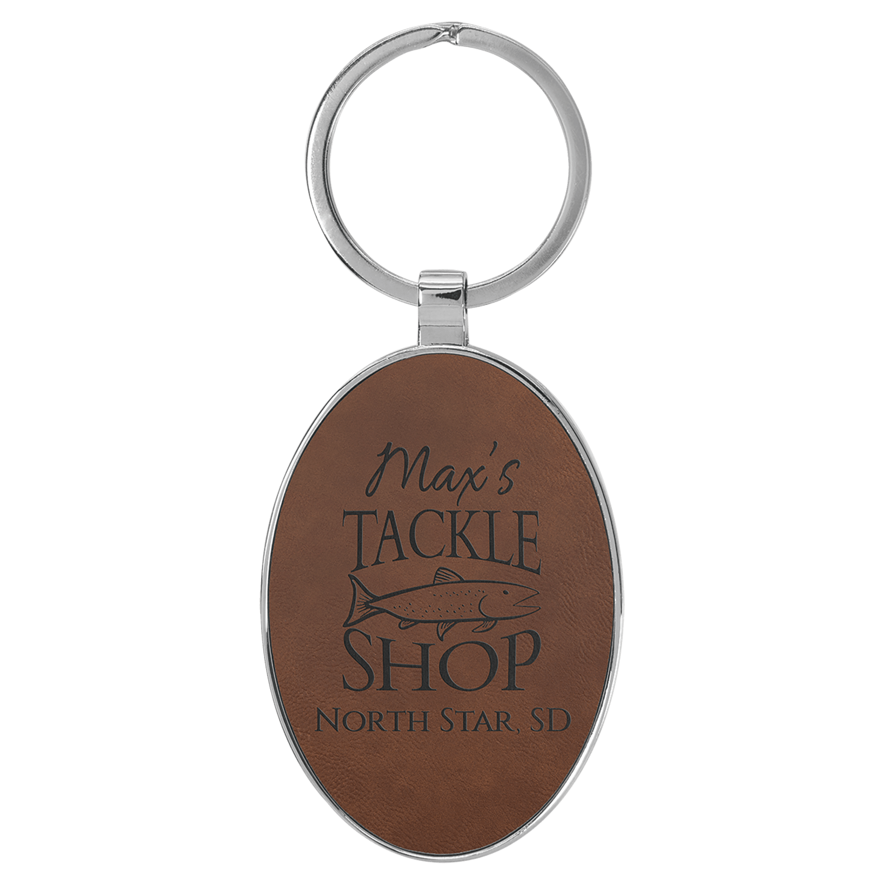 3" x 1 3/4" Laserable Leatherette/Metal Dark Oval Keychain