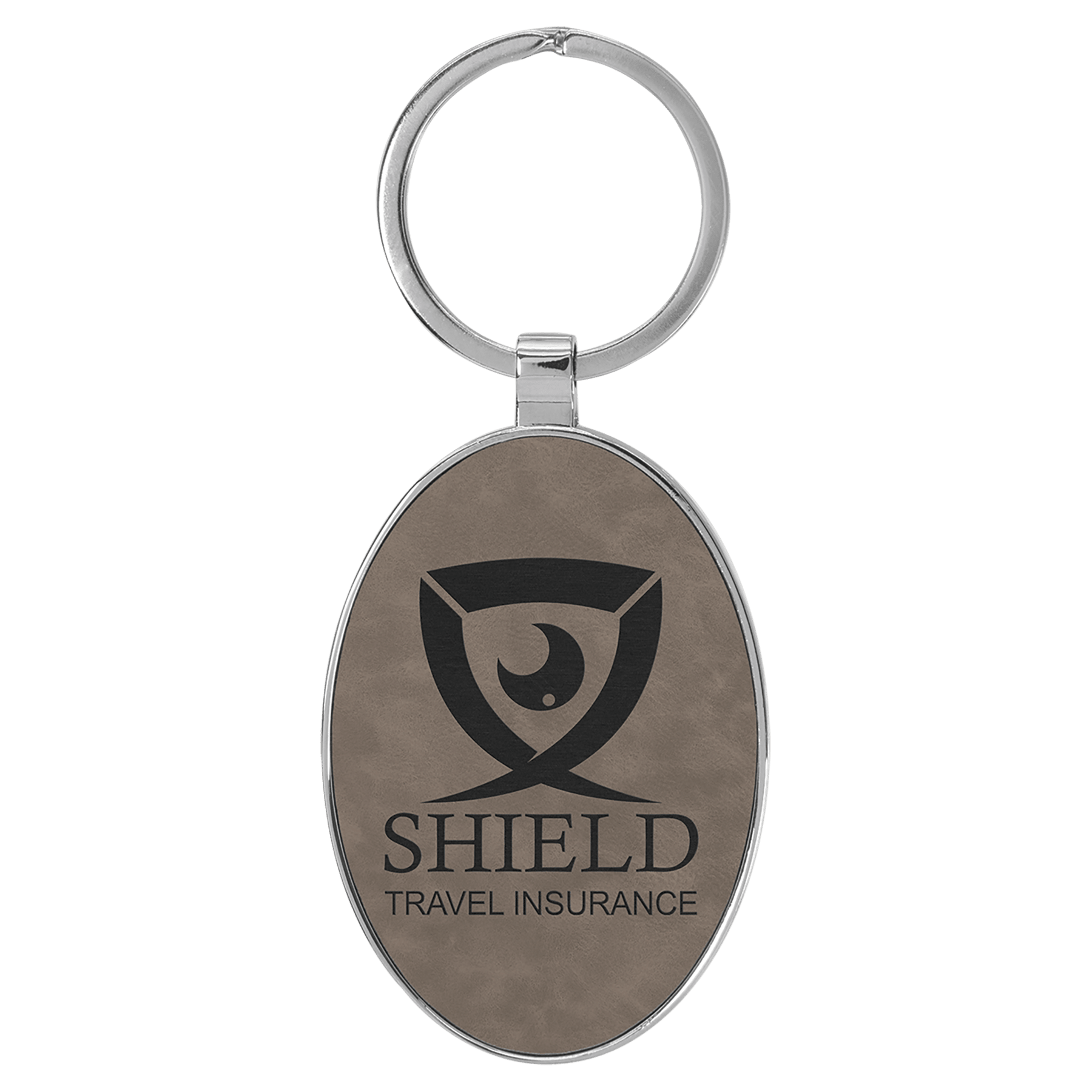 3" x 1 3/4" Laserable Leatherette/Metal Oval Keychain