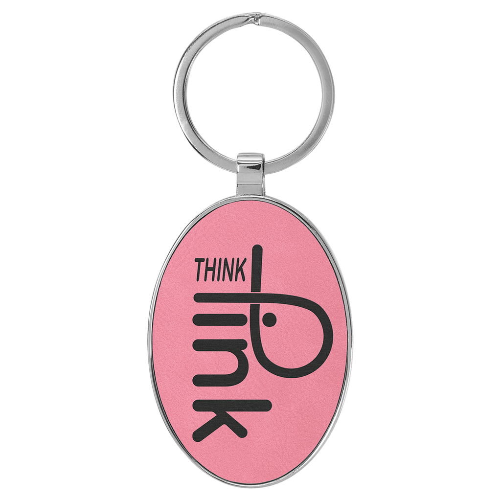 3" x 1 3/4" Laserable Leatherette/Metal Oval Keychain