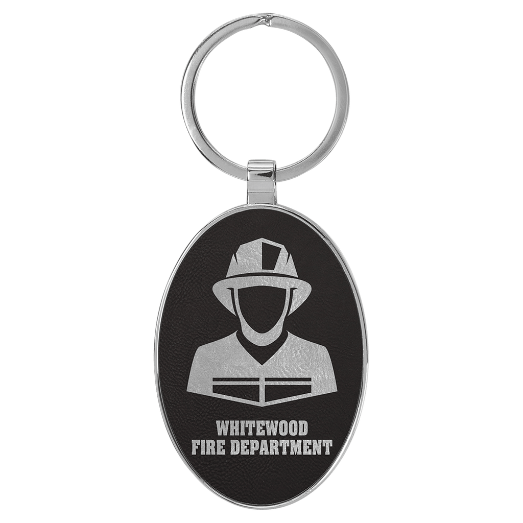 3" x 1 3/4" Laserable Leatherette/Metal/Silver Oval Keychain