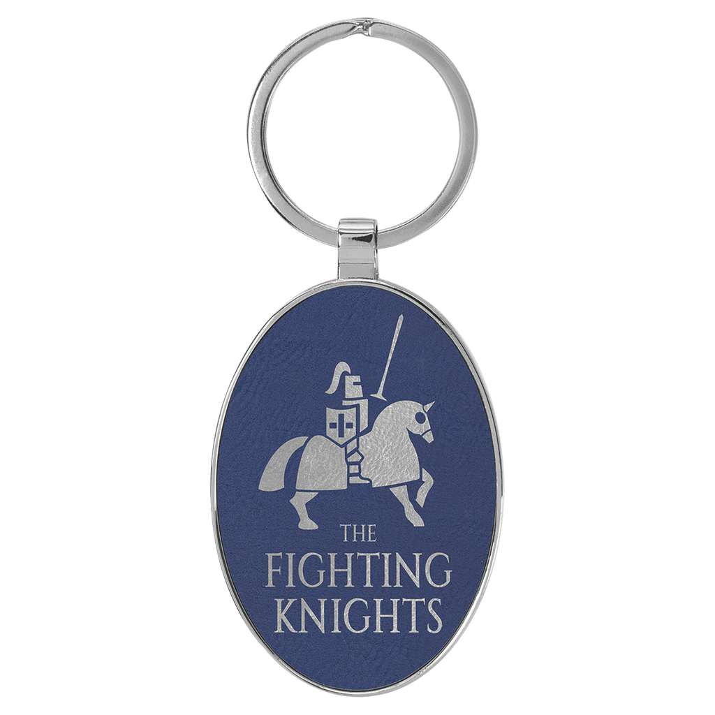 3" x 1 3/4" Laserable Leatherette/Metal/Silver Oval Keychain