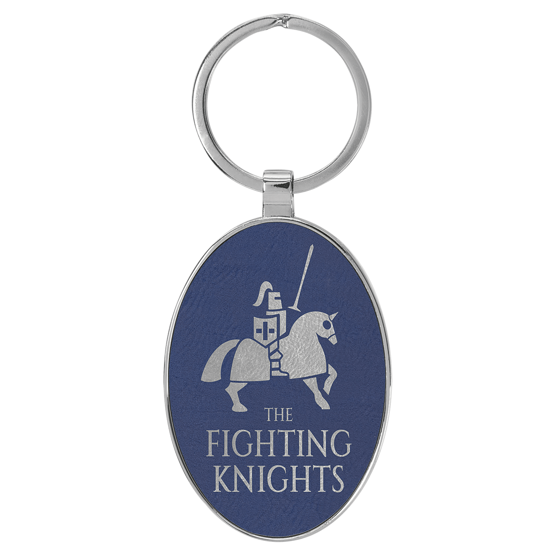 3" x 1 3/4" Laserable Leatherette/Metal/Silver Oval Keychain