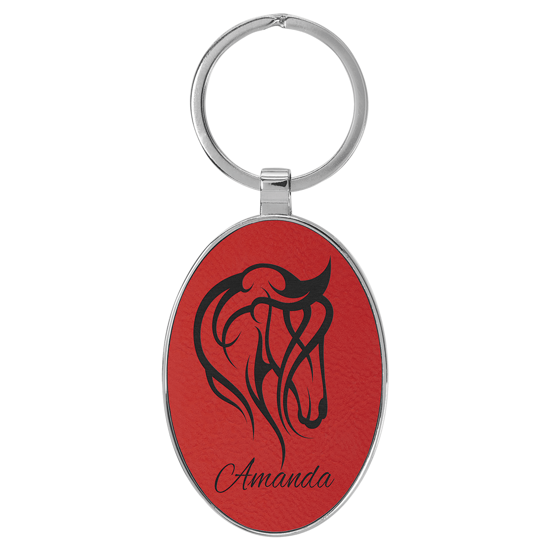 3" x 1 3/4" Laserable Leatherette/Metal Oval Keychain