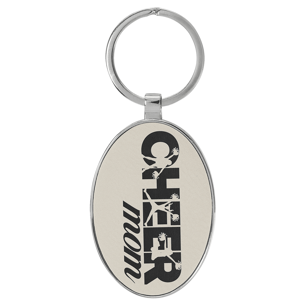 3" x 1 3/4" Laserable Leatherette/Metal/Black Oval Keychain