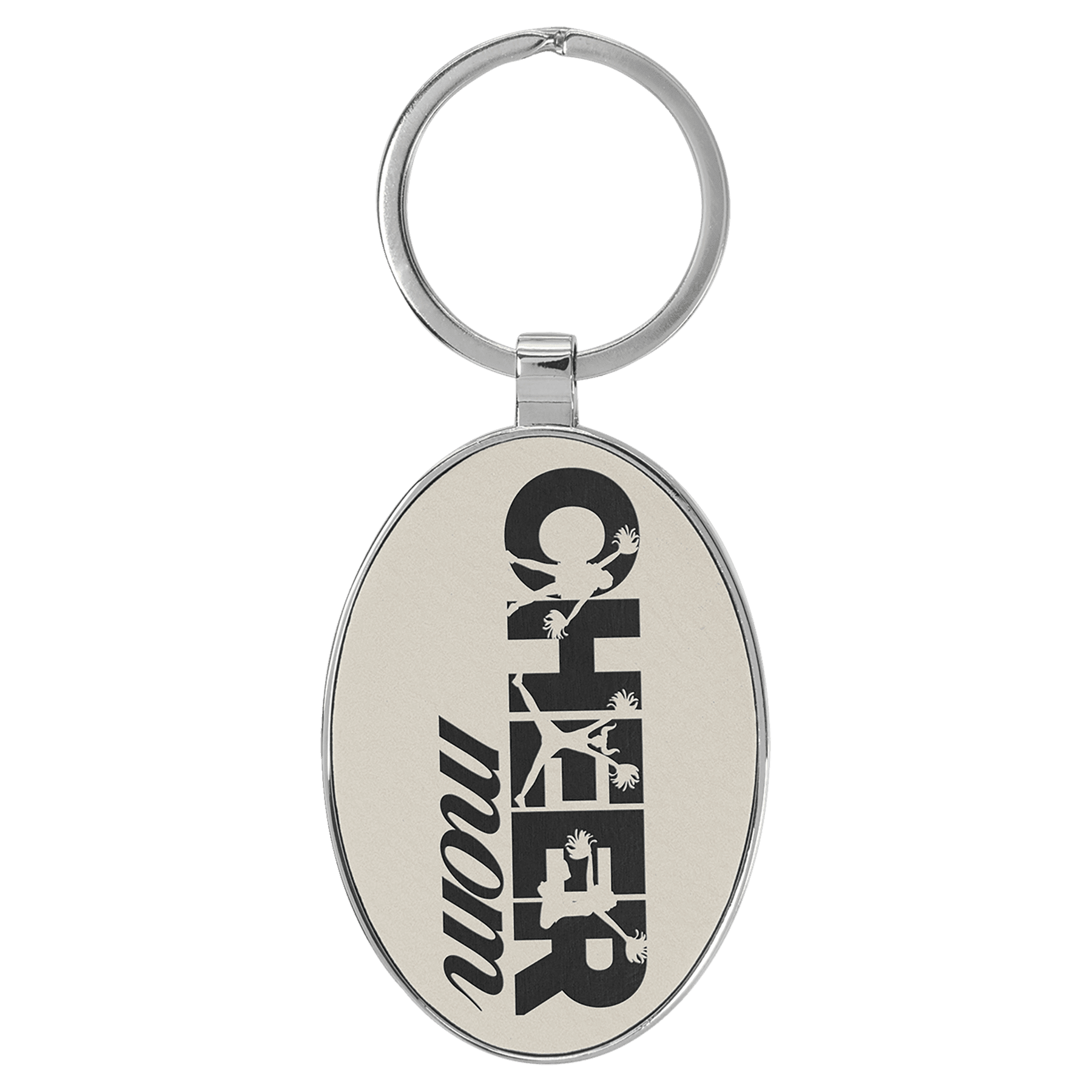 3" x 1 3/4" Laserable Leatherette/Metal/Black Oval Keychain