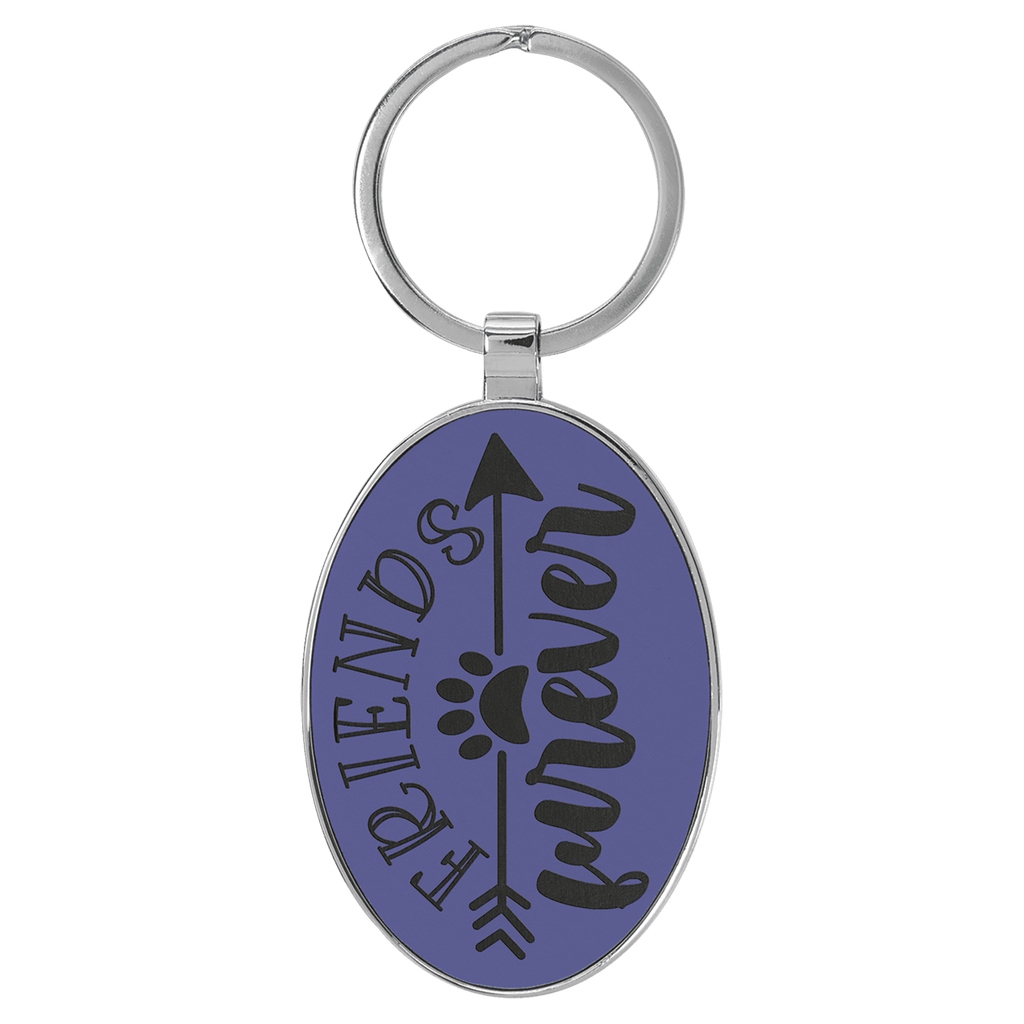 3" x 1 3/4" Laserable Leatherette/Metal Oval Keychain
