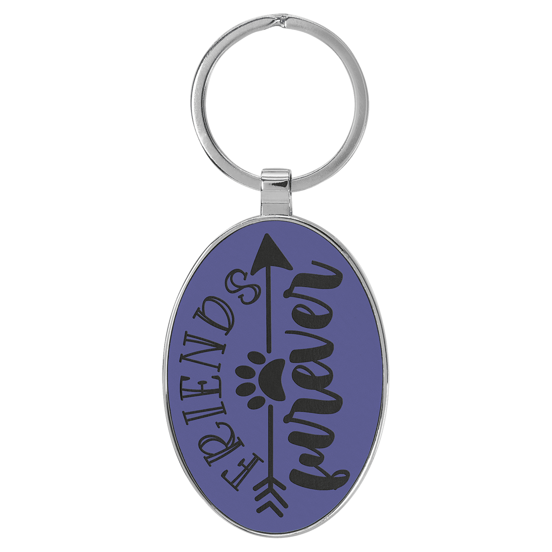 3" x 1 3/4" Laserable Leatherette/Metal Oval Keychain