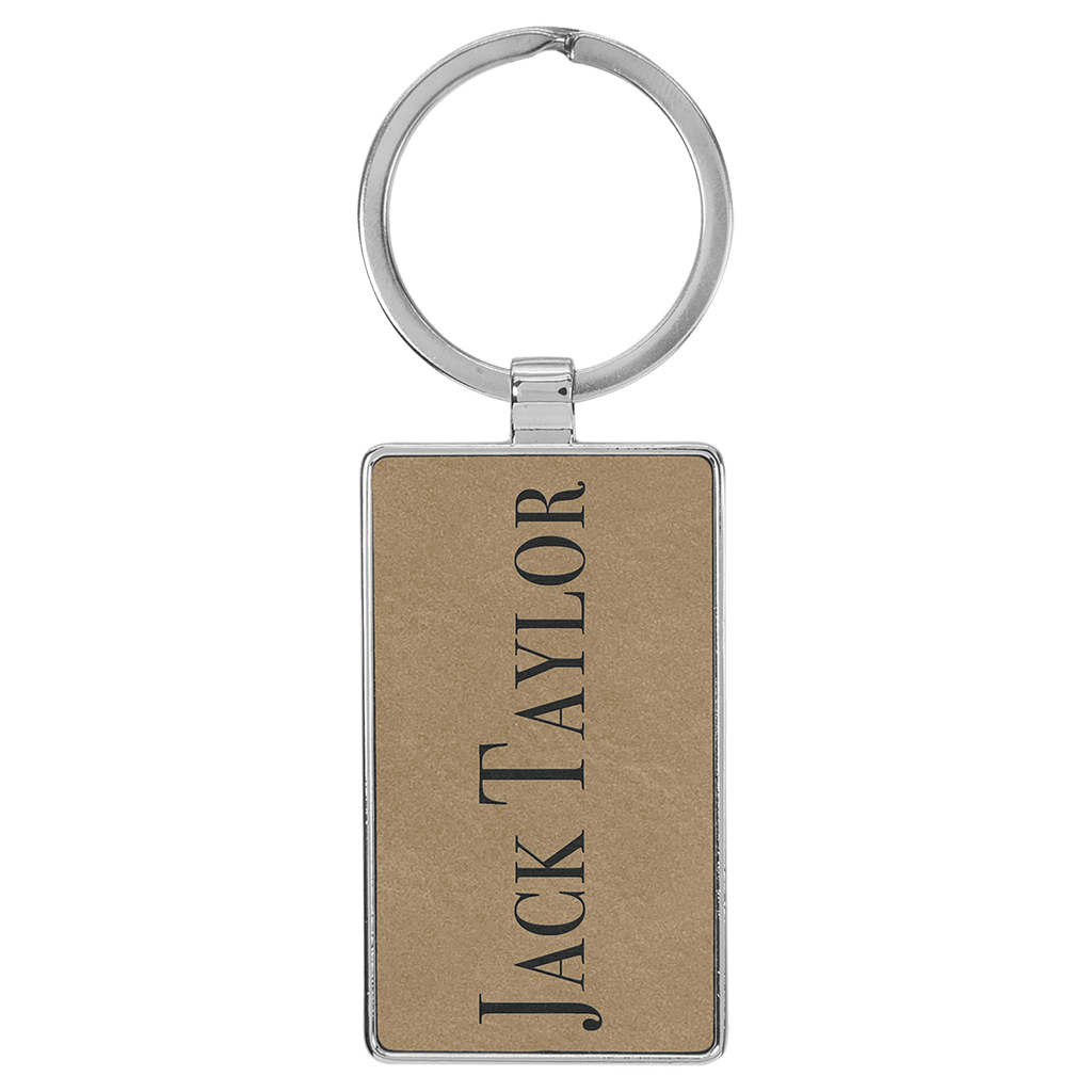 2 3/4" x 1 1/4" Laserable Leatherette/Metal Light Rectangle Keychain