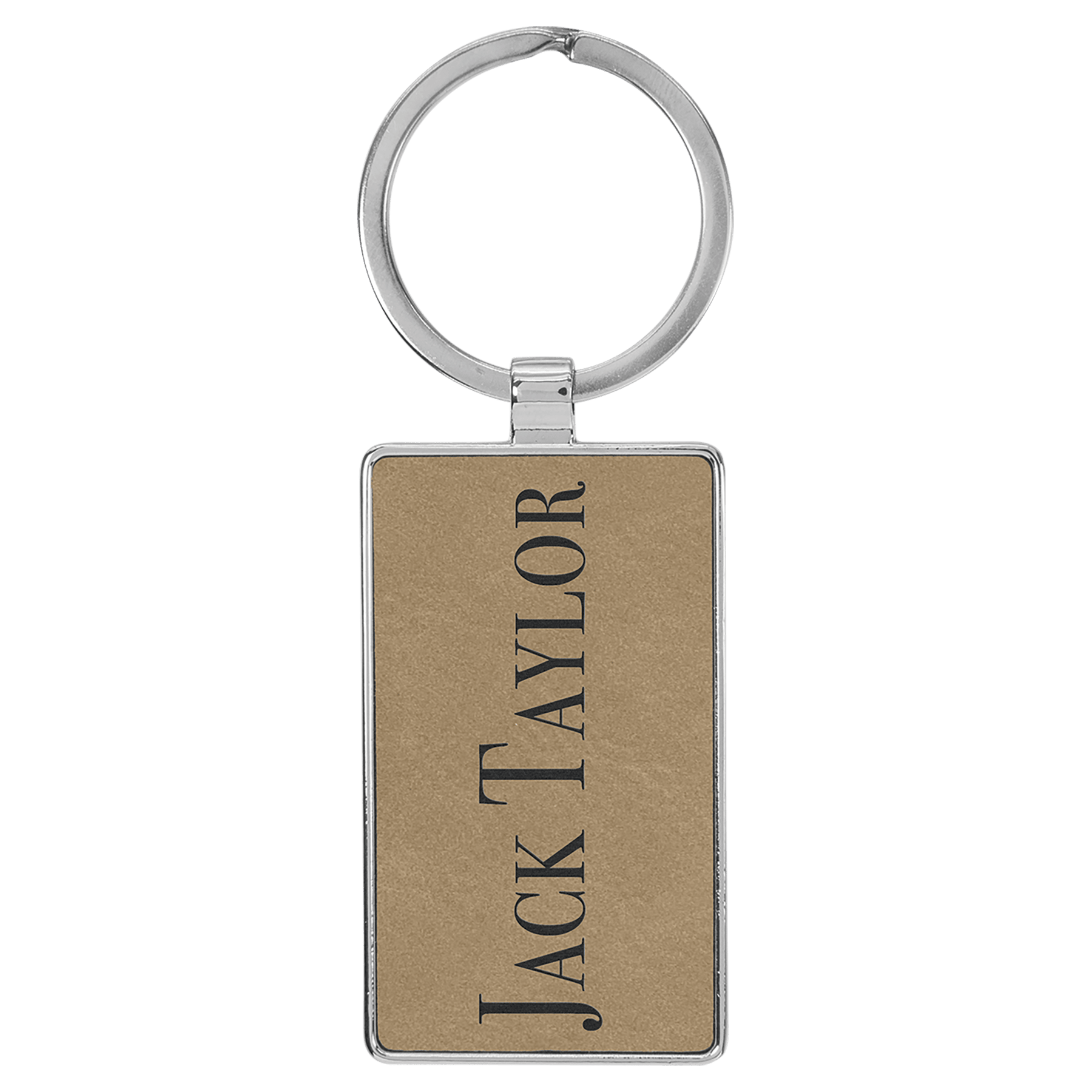 2 3/4" x 1 1/4" Laserable Leatherette/Metal Light Rectangle Keychain