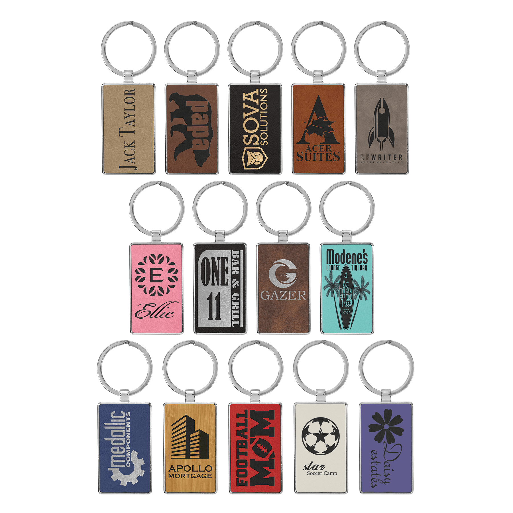2 3/4" x 1 1/4" Laserable Leatherette/Metal Rectangle Keychain Sample Set